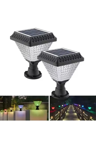 2 Adet Güneş Enerjili, Kumandalı, RGB, Gün Işığı, Mavi, Kırmızı Işıklı Radar Sensörlü Bahçe Apliği ürün görseli 1