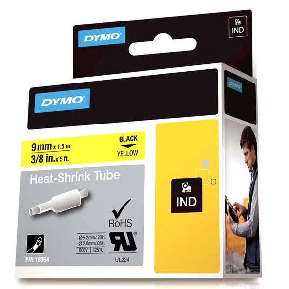 Dymo Rhinopro Isıyla Küçülen Şerit 9 MMx1,5 M Sarı/Siyah ürün görseli 1