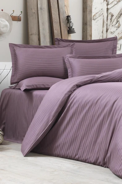 Çeyiz Diyarı Stripe Çift Kişilik PollySaten Nevresim Takımıı Lila ürün görseli 1