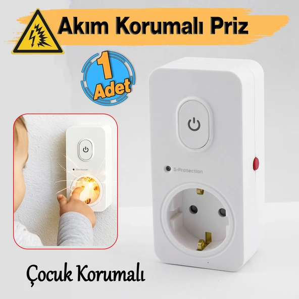Anahtarlı Akım & Şok Korumalı Tekli Priz Açma Kapama Düğmeli Çoçuk Korumalı Fiş 720 Joule IP20 ürün görseli 1