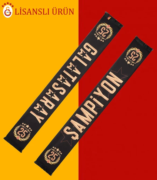 Galatasaray Lisanslı 25 Şampiyonluk 5 Yıldız Siyah Şal Atkı ürün görseli 1