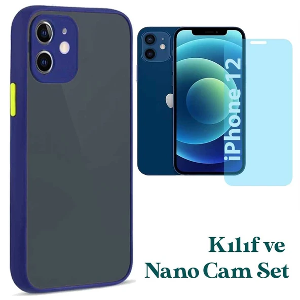 Apple iPhone 12 Uyumlu Montreal Kılıf Ve Nano Cam Ekran Koruyucu Set Lacivert ürün görseli 1