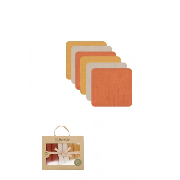 Bistyle 6'lı Müslin Mendil 20x20 Cm 90106 Kiremit Bej Hardal ürün görseli 1