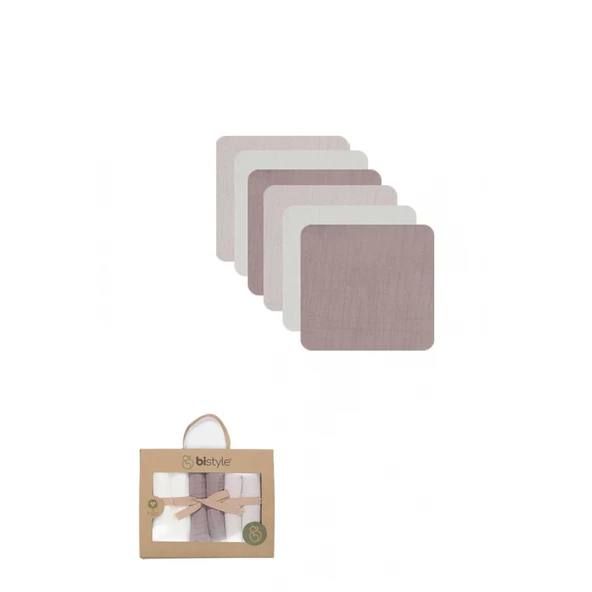 Bistyle 6'lı Müslin Mendil 20x20 Cm 90106 Taş Ekru Antrasit ürün görseli 1