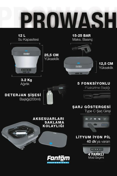 Fantom Prowash 150 W 25 Bar Basınçlı Yıkama Makinesi - Resim 12