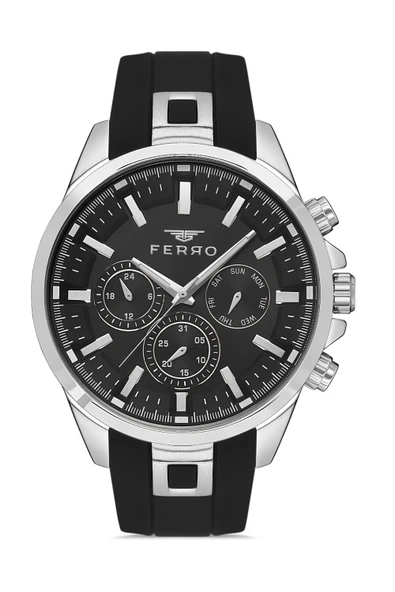 Ferro FM11379DWT-J Quartz Çelik Silikon Siyah 46 mm Erkek Kol Saati ürün görseli 1