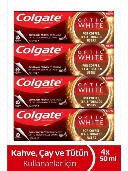 Colgate Optic White Kahve, Çay ve Tütün Kullanıcıları Için Diş Macunu 50 ml X4 Adet ürün görseli 1