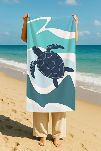 Plaj Havlusu Kaplumbağa Dijital Baskılı 70x150 Cm Plaj Havlusu - Turkuaz ürün görseli 1