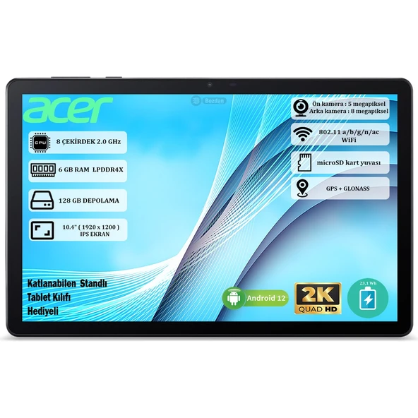 Iconia Tab P10 6 GB Ram 128 GB Depolama 10.4" 2K (2000 x 1200) IPS Android Tablet NT.LG1EY.001 + Kılıf ürün görseli 1