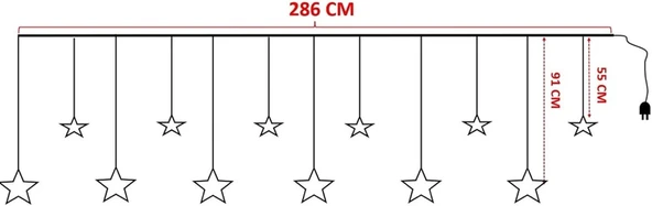 PERDE LED YILDIZ DEKORLU 3MT - Resim 4