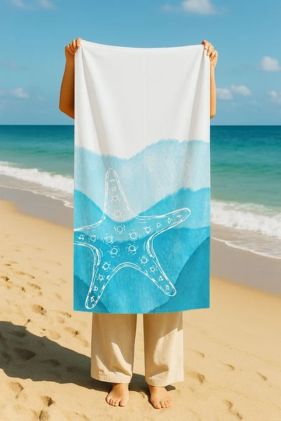 Plaj Havlusu Deniz Yıldız Dijital Baskılı 70x150 Cm Plaj Havlusu - Mavi ürün görseli 1