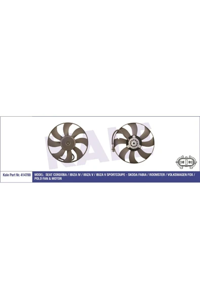 Kale 414700 Fan Motoru Polo / Cordoba / Ibiza / Fabia 02-09 Bnv-bnm 1.4 Tdi 250/60w 394mm Kle- ürün görseli 1