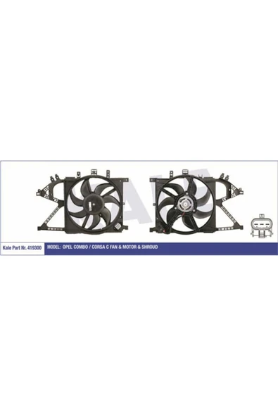 Kale 419300 OTO Radyatör  Fan Motoru Corsa C 00- 1.0 12V 1.2 16V 1.4 16V Nac Tigra B 04- Davlumbazlı ürün görseli 1