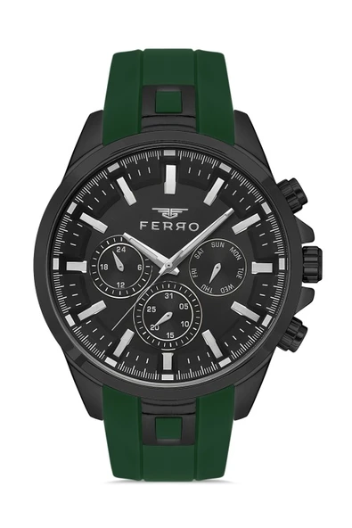 Ferro FM11379DWT-ZF2 Quartz Silikon Yeşil Siyah Kadran 46 mm Erkek kol Saati ürün görseli 1