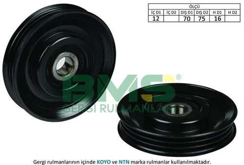 Bms 184  Alternatör V Kayış Gergi Rulmanı 12×70 75×16 3 Pk Demir Iron Micra III Note ürün görseli 1