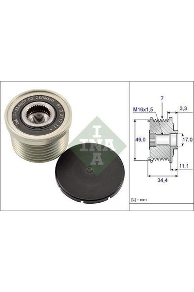 INA 535016410 Alternatör Kasnagı Rulmanlı Bmw E81 116ı 118ı 120ı 130ı 06-12 E87 116ı 118ı 120ı 04-12 ürün görseli 1
