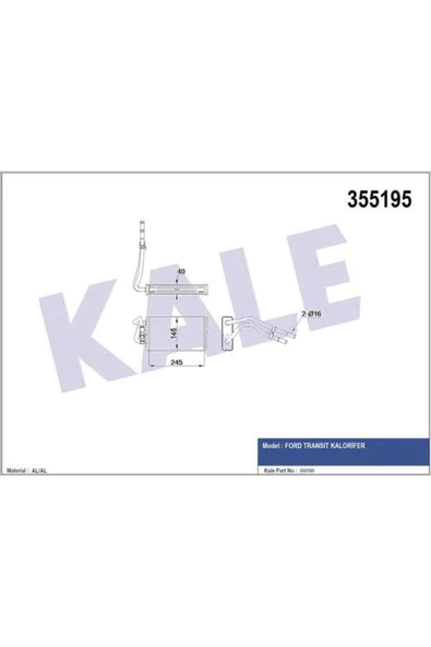 Kale 355195  Kalorifer Brazıng Radyatör Ford Transit Kalorifer ürün görseli 1