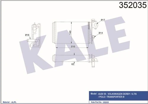Kale 352035  Kalorifer Al Mknk Audi 50-volkswagen Derby-ııtıs-polo-transporter Iıı 79 81 867819121 ürün görseli 1
