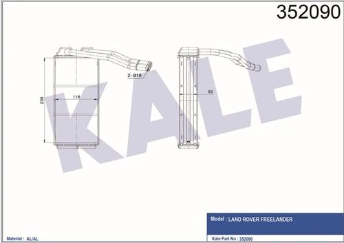 Kale 352090  KALORİFER FREELANDER 1.8 16V 2.0TD4 97- AL PL BRZ ürün görseli 1