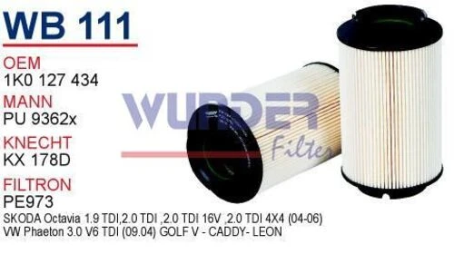 Wunder WB111 Mazot Filtresi Golf IV 03- Jetta III 05- Caddy III ürün görseli 1