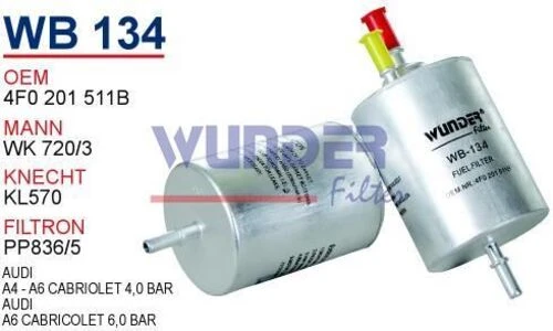 Wunder WB134 Mazot Filtresi Audi A4-A6 Cabriolet 4,0 Bar ürün görseli 1