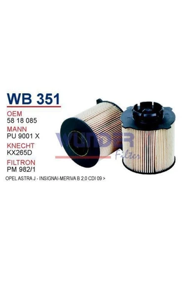 Wunder WB351 Mazot Filtresi Opel Astraj-İnsignia-Meriva B 2,0 CDI 09 - ürün görseli 1