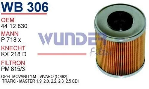 Wunder WB306 Mazot Filtresi Opel Movano Yeni Model - Vivaro (C 492) ürün görseli 1