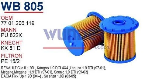 Wunder WB805 Oem 7701206119 Mazot Yakıt Filtresi ürün görseli 1