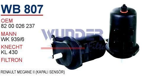 Wunder WB807 Mazot Filtresi Renault Megane II (Kapalı Sensör) ürün görseli 1