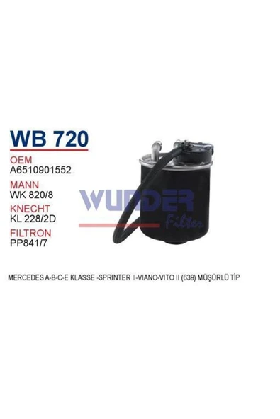 Wunder WB720 Wb720 Mazot Filtresi - Mercedes A-b-c-eklasse-sprınter Iı-viano-vito Iı (639) Müşürlü Tip Uyumlu ürün görseli 1