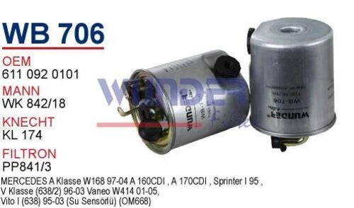 Wunder WB706 Mazot Filtresi Sprinter 00-06 Vito 110 Cdı ürün görseli 1