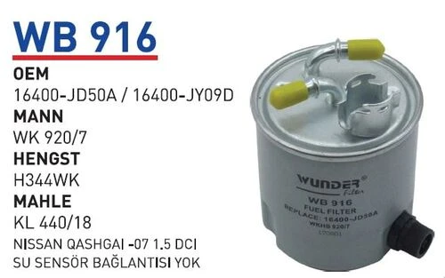 Wunder WB916 Mazot Filtresi Xtrail Qashqai Wk920/7 Fn0180 W ürün görseli 1