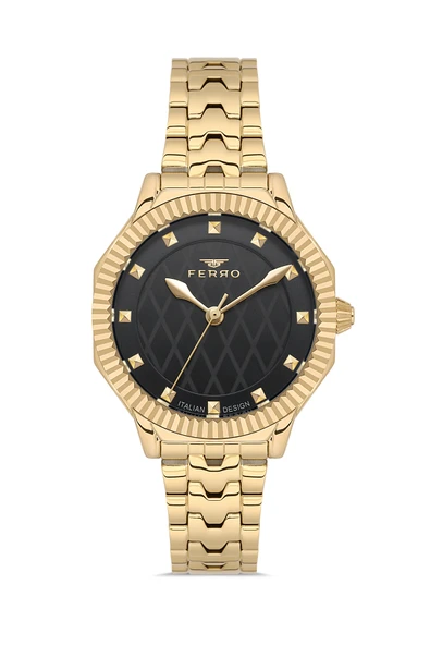 Ferro FL21632AWT-B2 Quartz Çelik Altın Rengi Siyah Kadran 32 mm Kadın Kol Saati ürün görseli 1