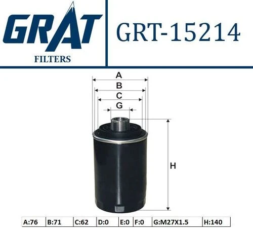 Grat 15214  YAĞ FİLTRESİ GOLF VI PASSAT CC TIGUAN TRANSPORTER T5 / ürün görseli 1