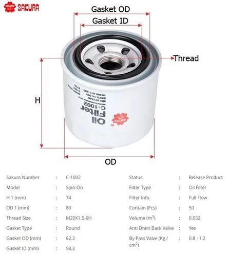 Sakura C1002 Yağ Filtresi 1.3 1.4 1.5 1.6 ürün görseli 1