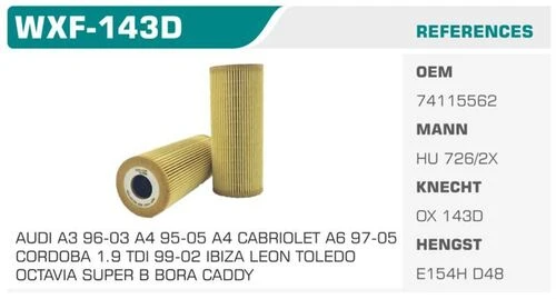 Winkel WXF -143D Yağ Filtresi Golf IV Bora Passat Caddy II Transporter T5 Lt35 Crafter / A4 1.9 TDI Agr 2.5 TDI Eco Mann Tıpı ürün görseli 1