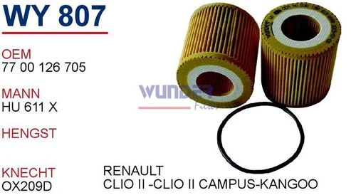 Wunder WY807 YAĞ FİLTRESİ - CLİO II -CLIO II CAMPUS-KANGOO ürün görseli 1