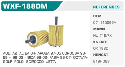 Winkel WXF -188DM  YAĞ FİLTRESİ GOLF IV V VI POLO JETTA III ürün görseli 1