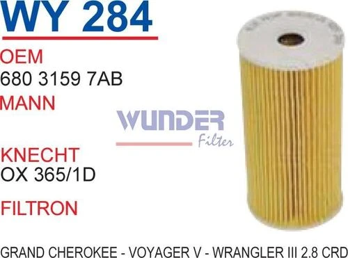 Wunder WY284 YAĞ FİLTRESİ -  GRAND CHEROKEE - VOYAGER V - WRANGLE ürün görseli 1