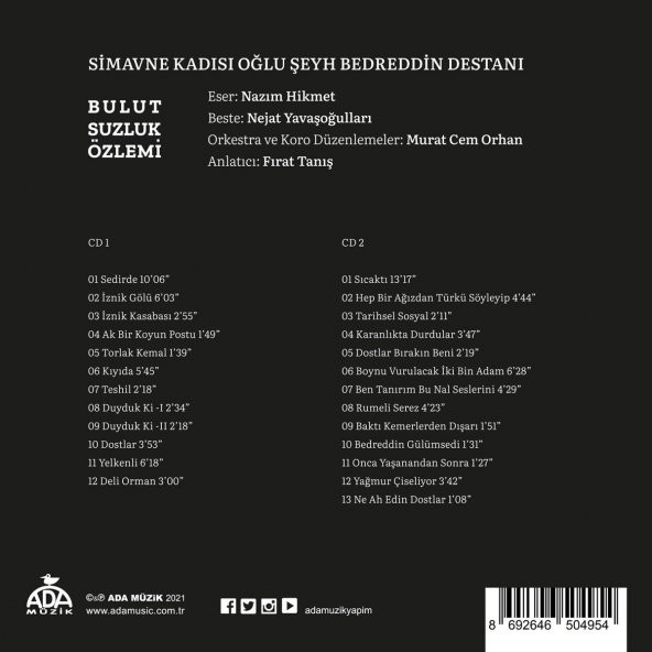 BULUTSUZLUK ÖZLEMİ - BEDREDDİN (2 CD) - Resim 2