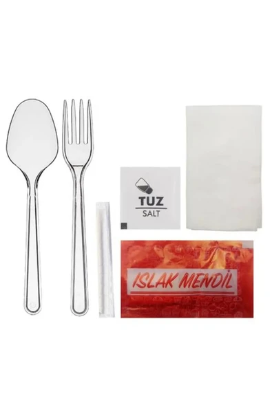 Kullan AT 6'Lı Lüks SET - Kaşık+Çatal+Islak mendil+Kurdan+Peçete+Tuz (1Pk - 10 adet) ürün görseli 1