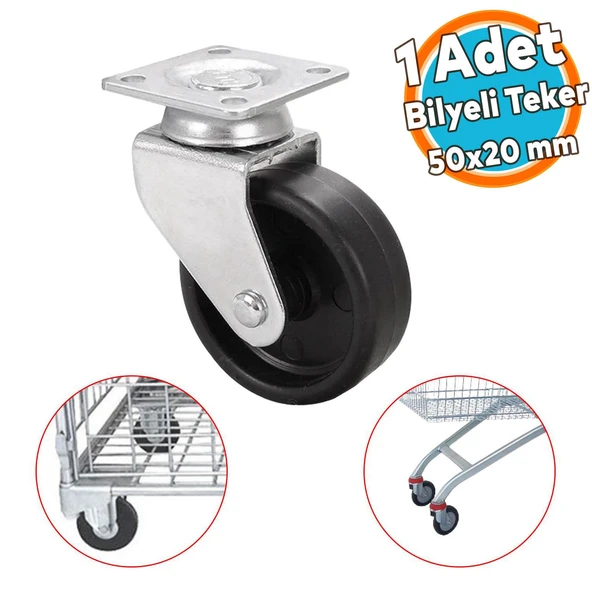 Ofis Koltuk Tekeri Vidalı Yük Taşıma Mobilya Alışveriş Sepeti Tablalı Teker 50 MM x 20 mm Siyah ürün görseli 1