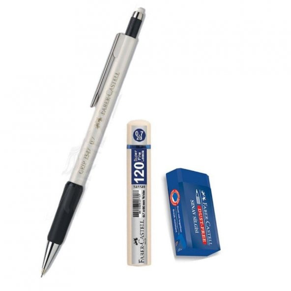 Uçlu Kalem Gümüş Gri 0.7 Grip 1347 Faber 120 li Uç ve Sınav Silgisi Versatil Uçlu Kalem 0,7 1 Adet ürün görseli 1