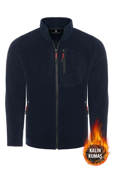 SUVASS CO Champ Erkek Lacivert Polar Tam Fermuarlı 3 Cepli Kalın Outdoor Polar Ceket Tactical Fleece ürün görseli 1