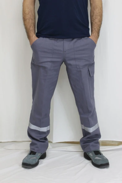Çağrı İş Elbiseleri Yazlık Iş Pantolonu Gri Renk 16/12 Gabardin Reflektifli Pantolon ürün görseli 1