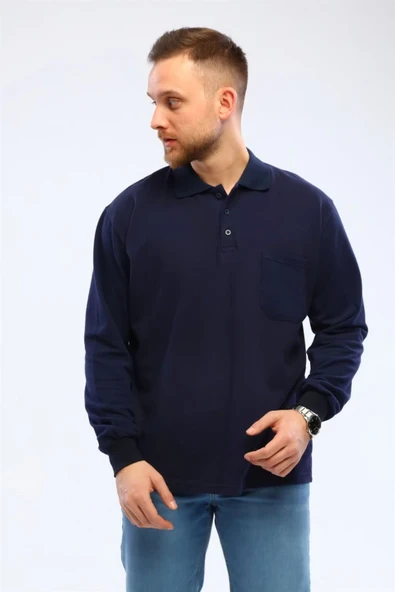 Polo Yaka Lacivert Uzun Kol Sweatshirt ürün görseli 1
