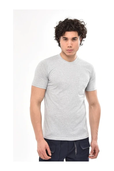 MESAY Bisiklet Yaka Gri Kısa Kollu Süprem Iş Tişörtü - O Yaka T-Shirt ürün görseli 1