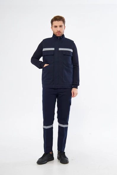 mervem Safety Yelek Pantolon 7/7 Gabardin %100 Pamuk Kapitoneli Reflektörlü Kışlık Lacivert ürün görseli 1