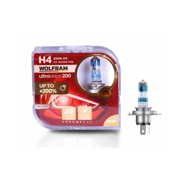 H4 Halojen Ampul Ultra Vision +%200 Fazla +%20 Beyaz Işık 12V 60/55W ürün görseli 1