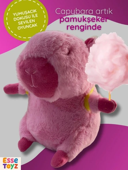 Yumuşacık ve Gerçekçi: 33 cm Pembe Pamuk Şeker  Cappybara Peluş Oyuncak ürün görseli 1